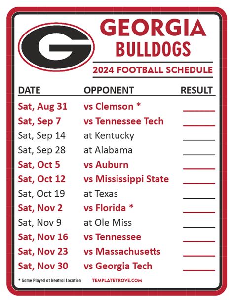 georgia bulldogs football schedule printable